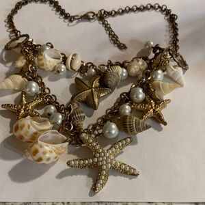 Gold and Cream Starfish and Shell Necklace